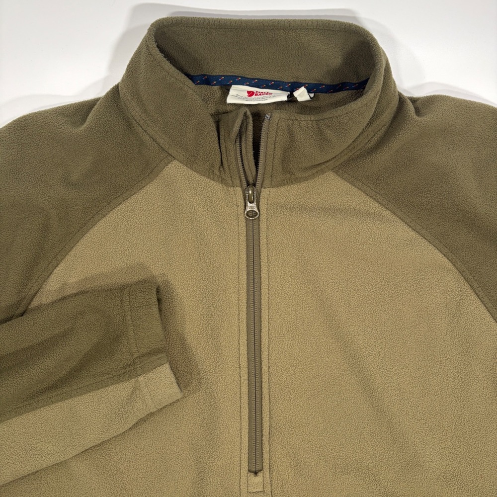 Fjallraven Vardag Pile Fleece Mens L Green Quarter Zip Pullover Jacket Sweater